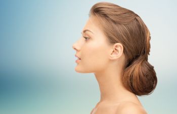 profile of a beautiful woman after non-surgical neck rejuvenation